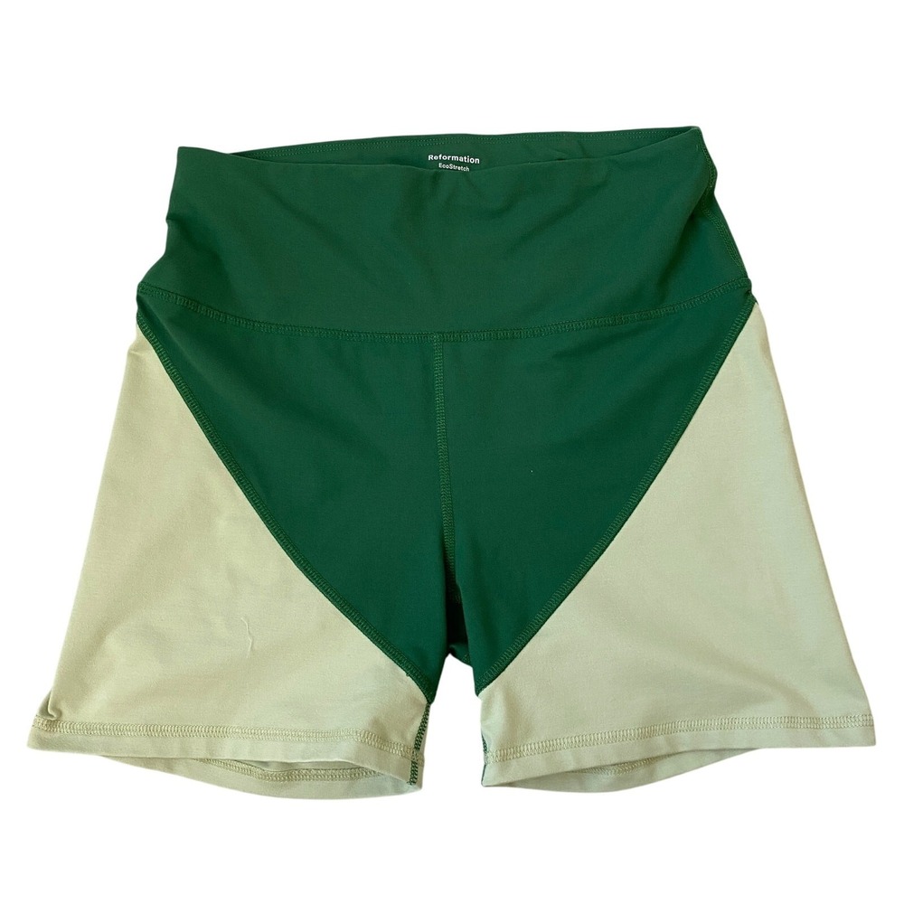 Reformation Colorblock Ecostretch High Waist Bike Shorts Women Size L Green Yoga